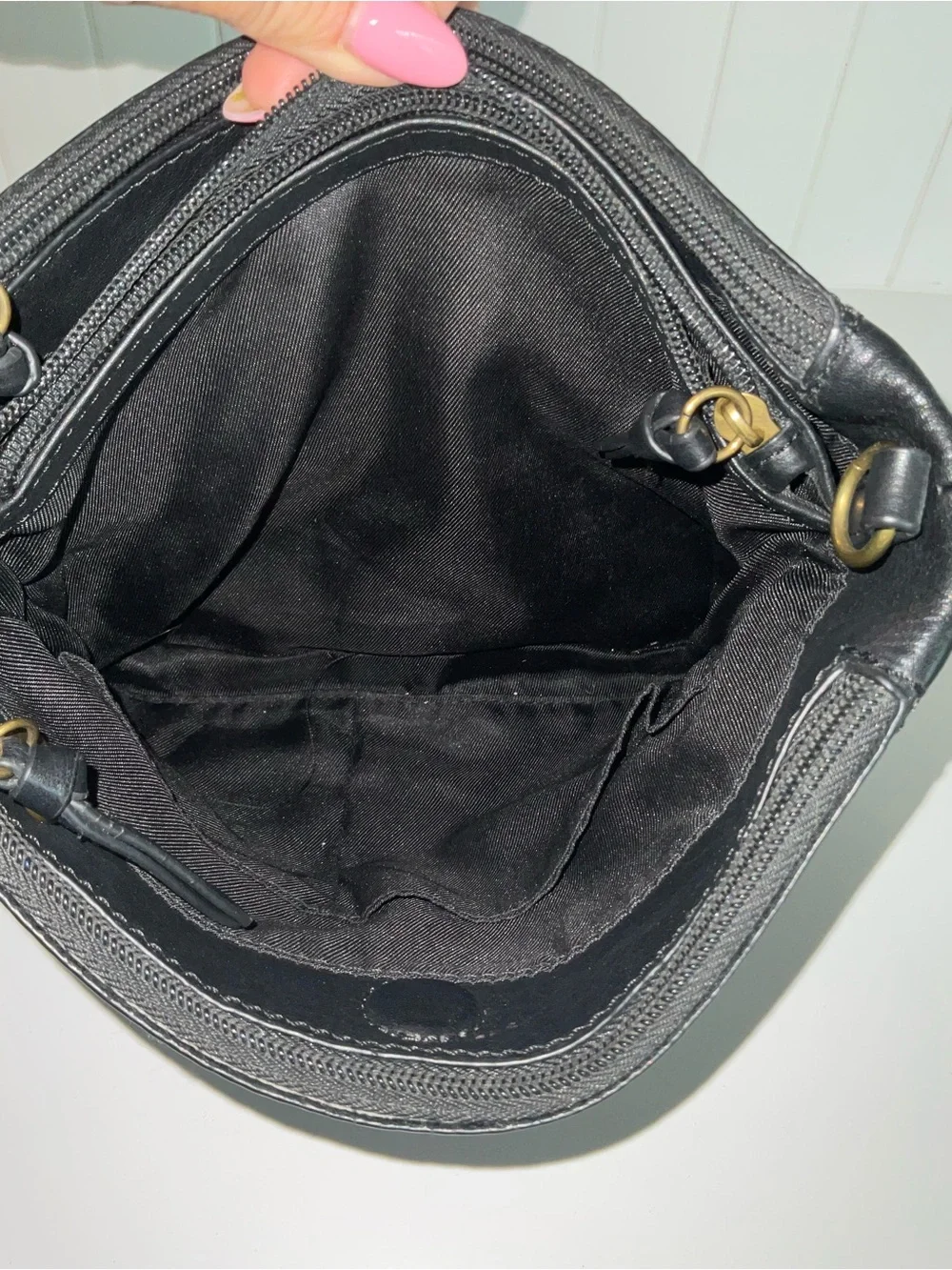The Sak Black Leather Wristlet Clutch with Removable Strap